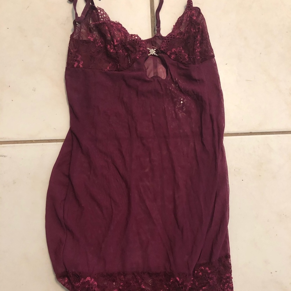Burgundy Chemise With Rhinestone Detail